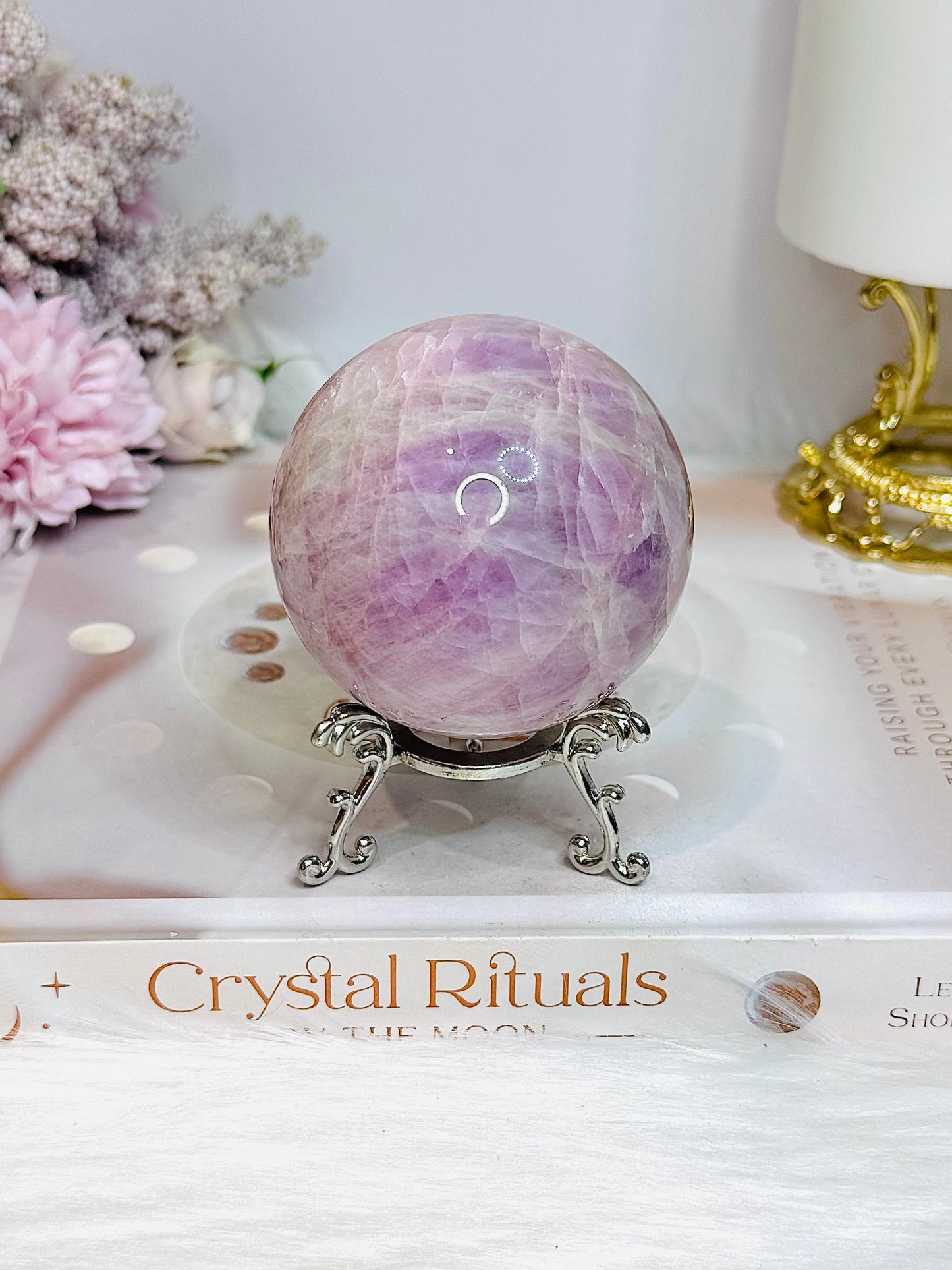 Large Kunzite Sphere on Stand 398g