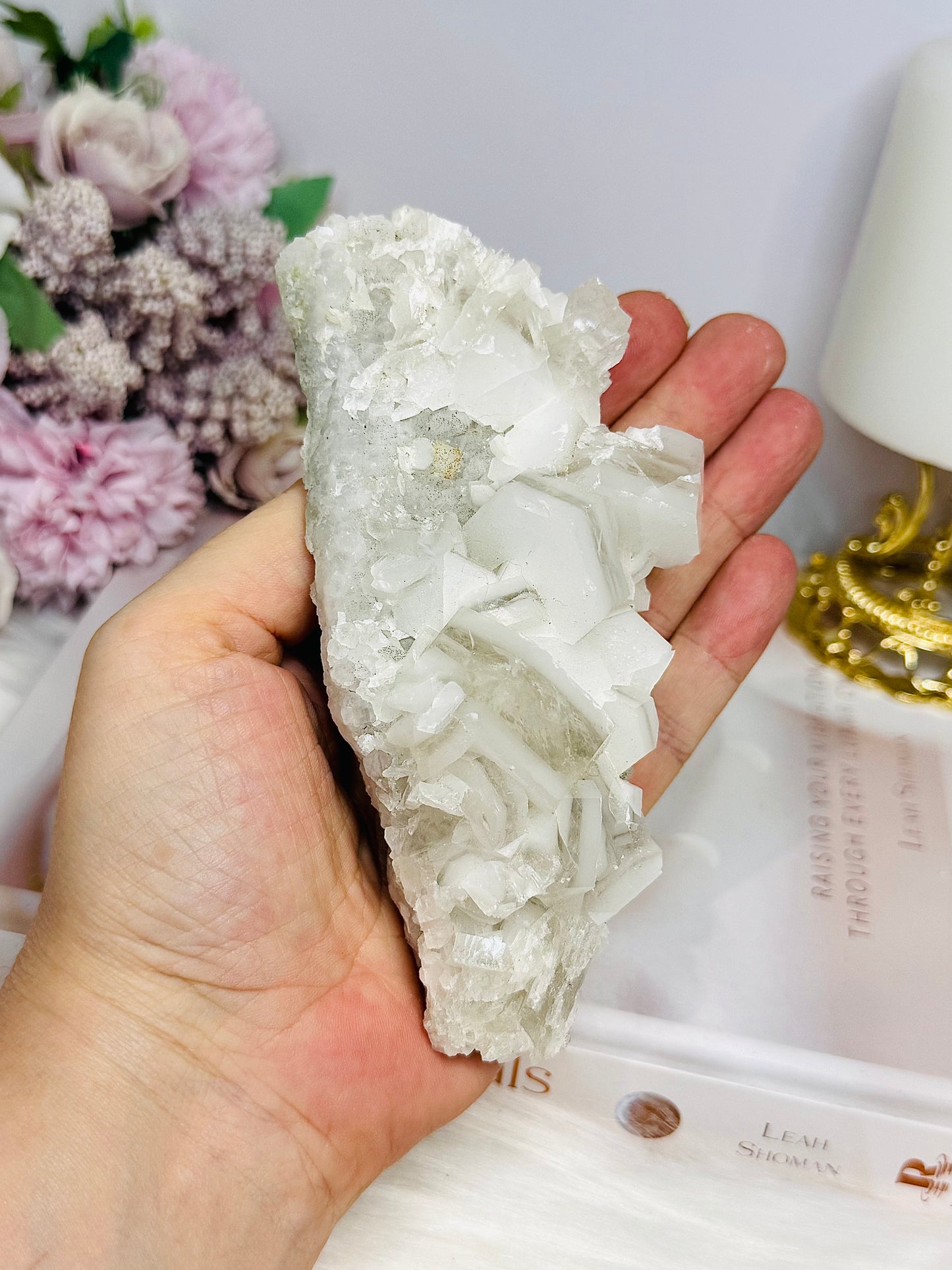 White Sandwich Calcite Specimen | Slab with Rainbows 12.5cm