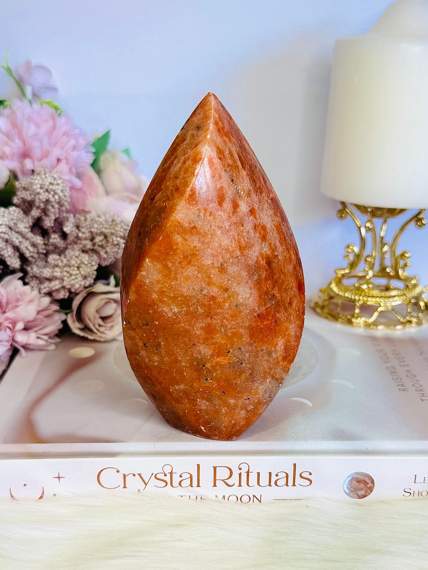 Incredible Large Orange Sunstone Carved Flame | Freeform 12cm 485grams