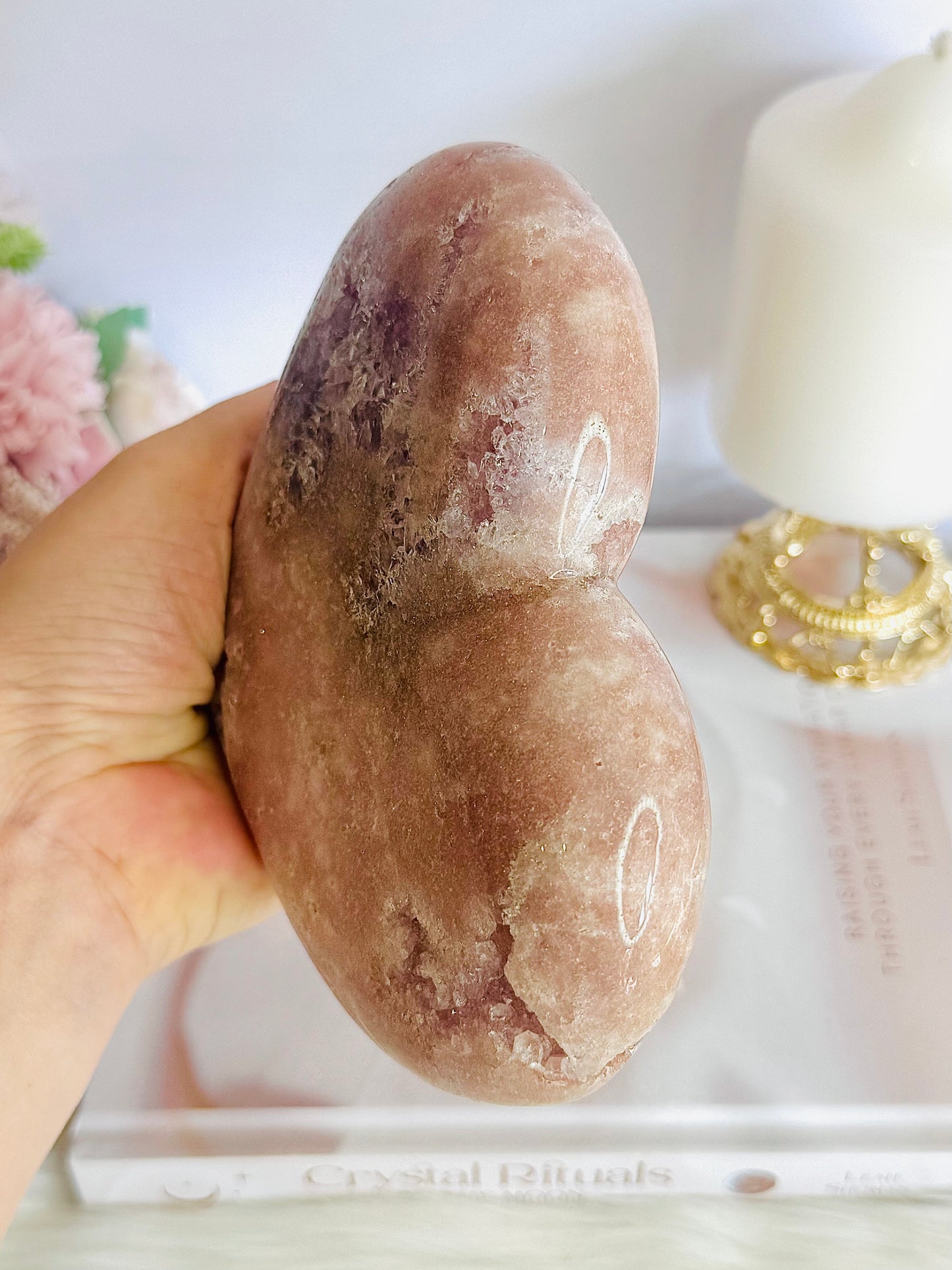 Classy & Fabulous Large Druzy Pink Amethyst Puffy Heart On Stand 832gram