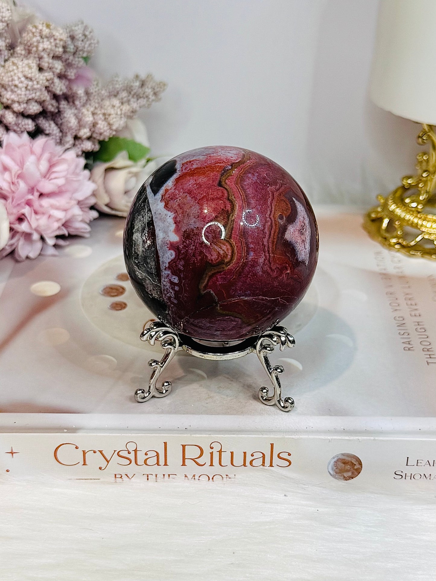 High Grade Mexican Lace Agate Sphere on Stand 334g for