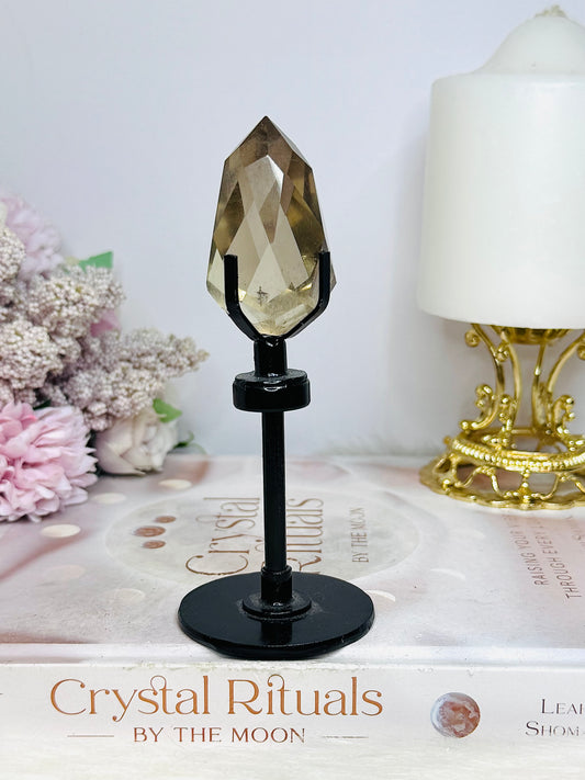 High Grade Smokey Quartz Carved Diamond on Stand