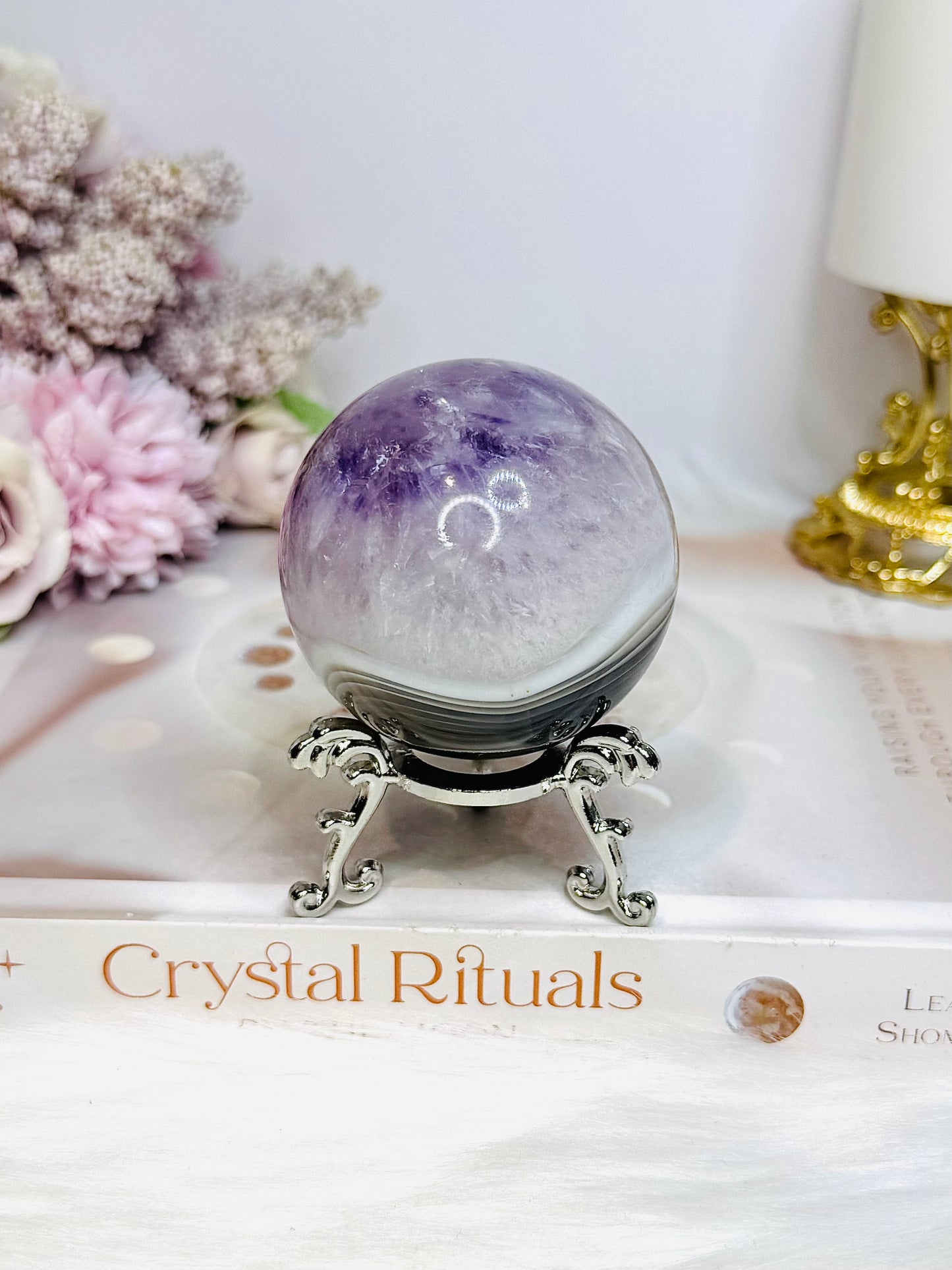 High Grade Amethyst X Agate Sphere On Stand 227g