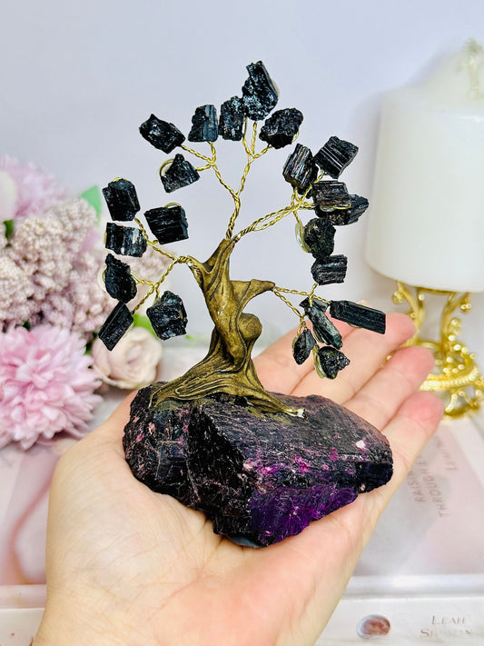 Black Tourmaline Tree of Natural Purpurite Base 12cm