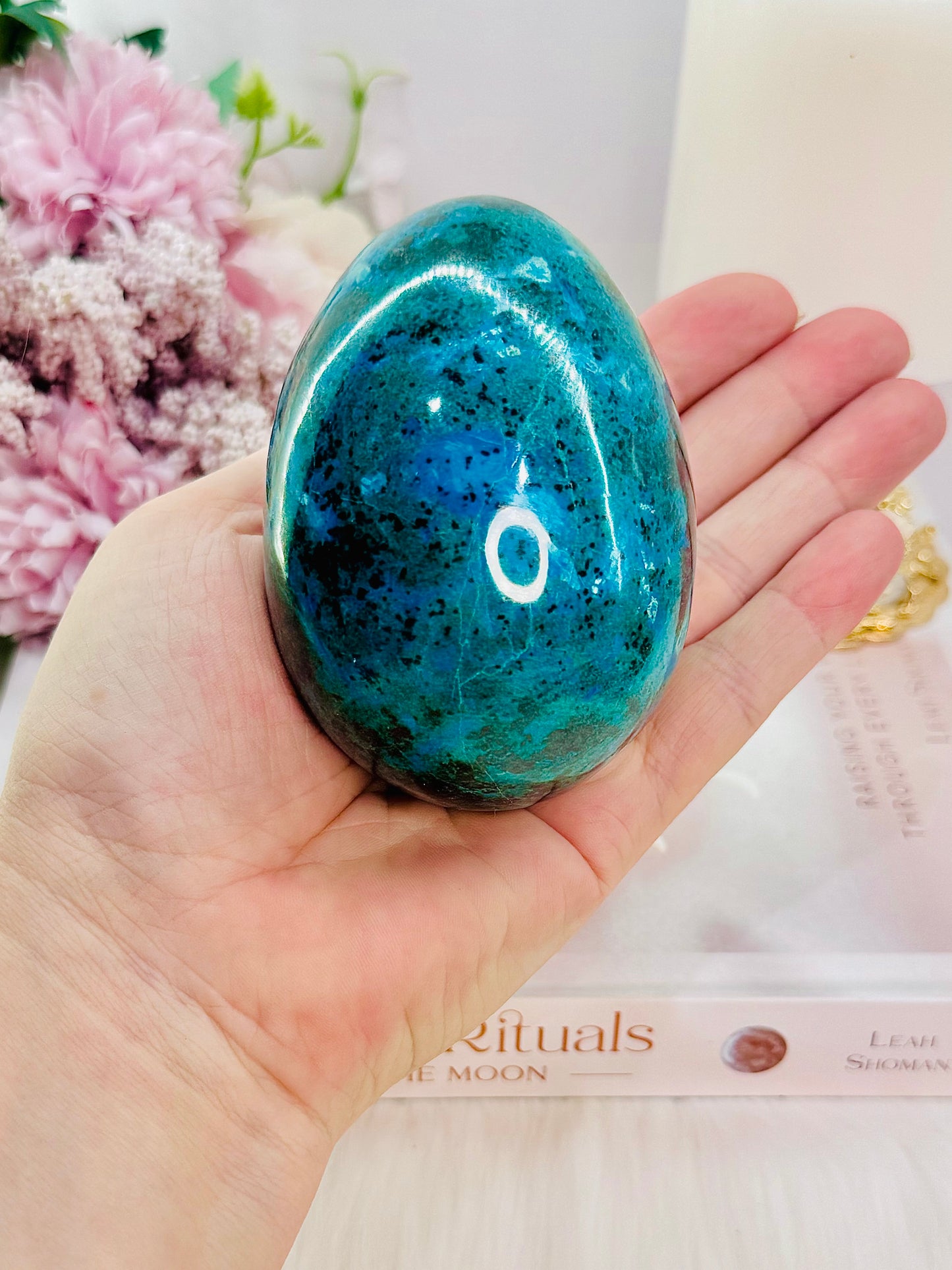 Wow!! Magnificent Large 482gram Chrysocolla Carved & Polished Egg On Stand