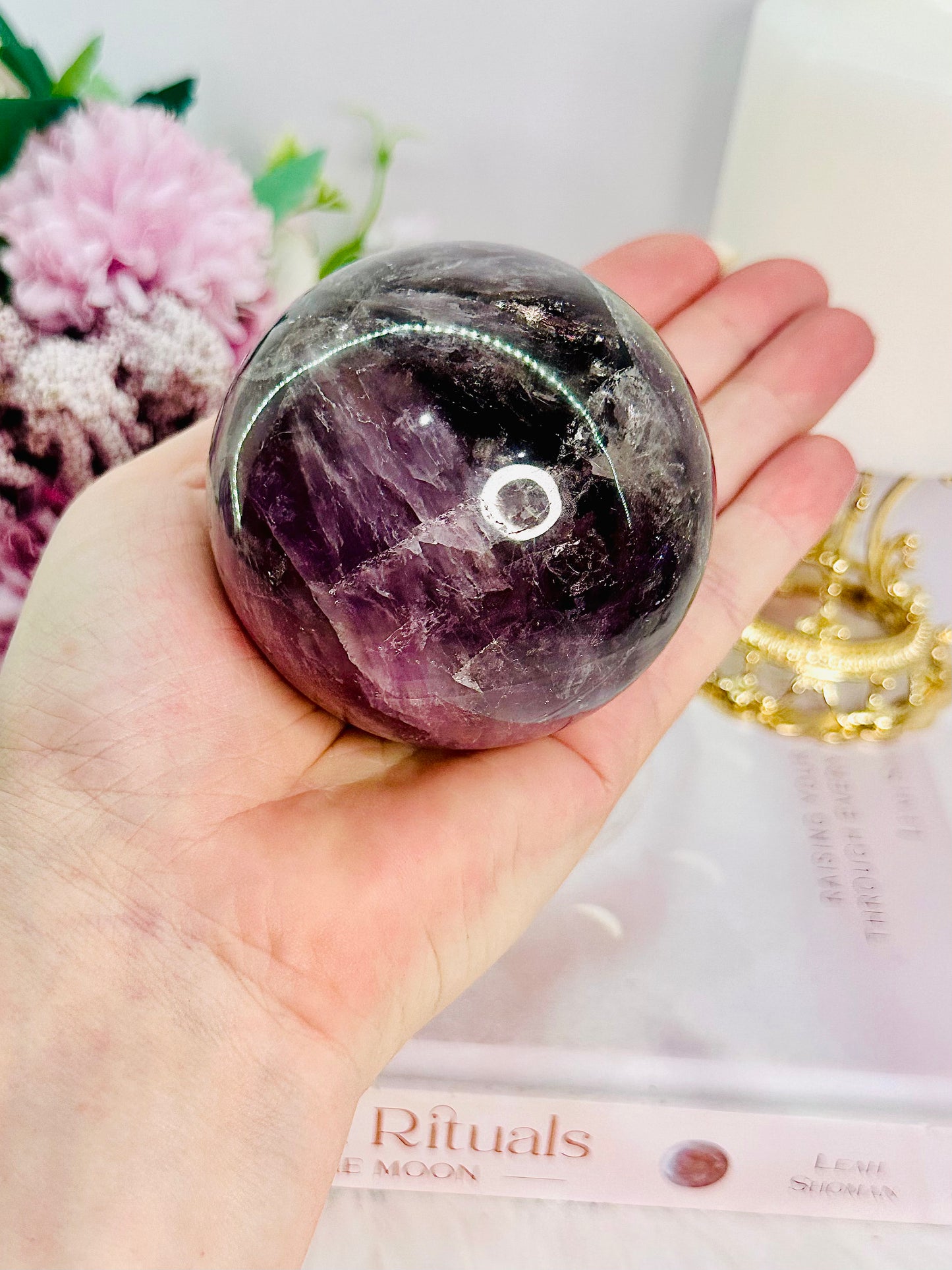 High Vibe Rare Stone - Stunning Large 452gram Super Seven Sphere on Stand From Brazil