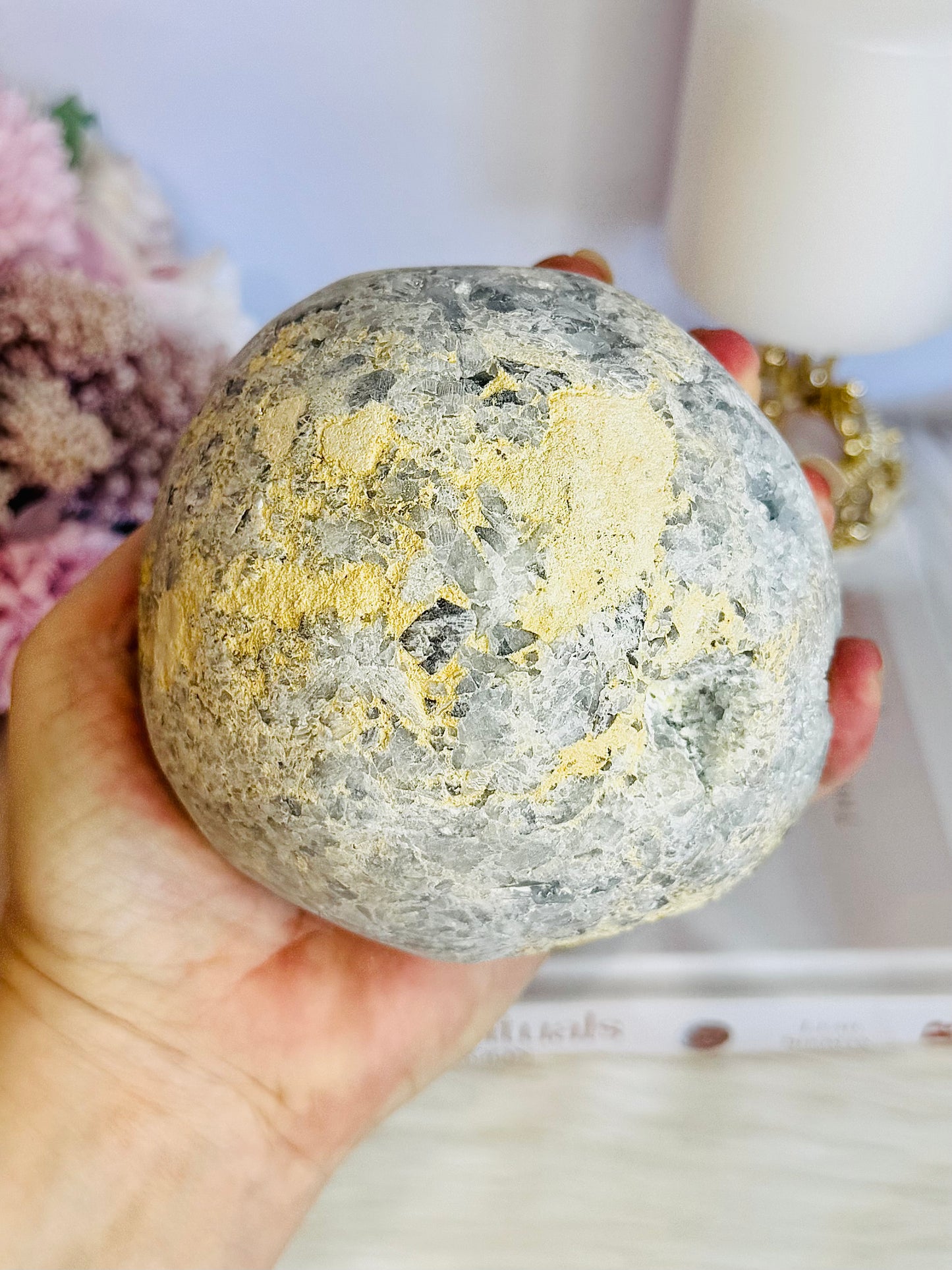 Huge Divine Natural Blue Celestite Druzy Geode | Sphere on Stand 1.65KG