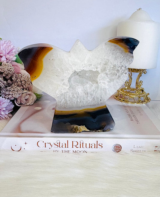 Large Chunky Druzy Agate 11.5cm 584gram Carved Butterfly