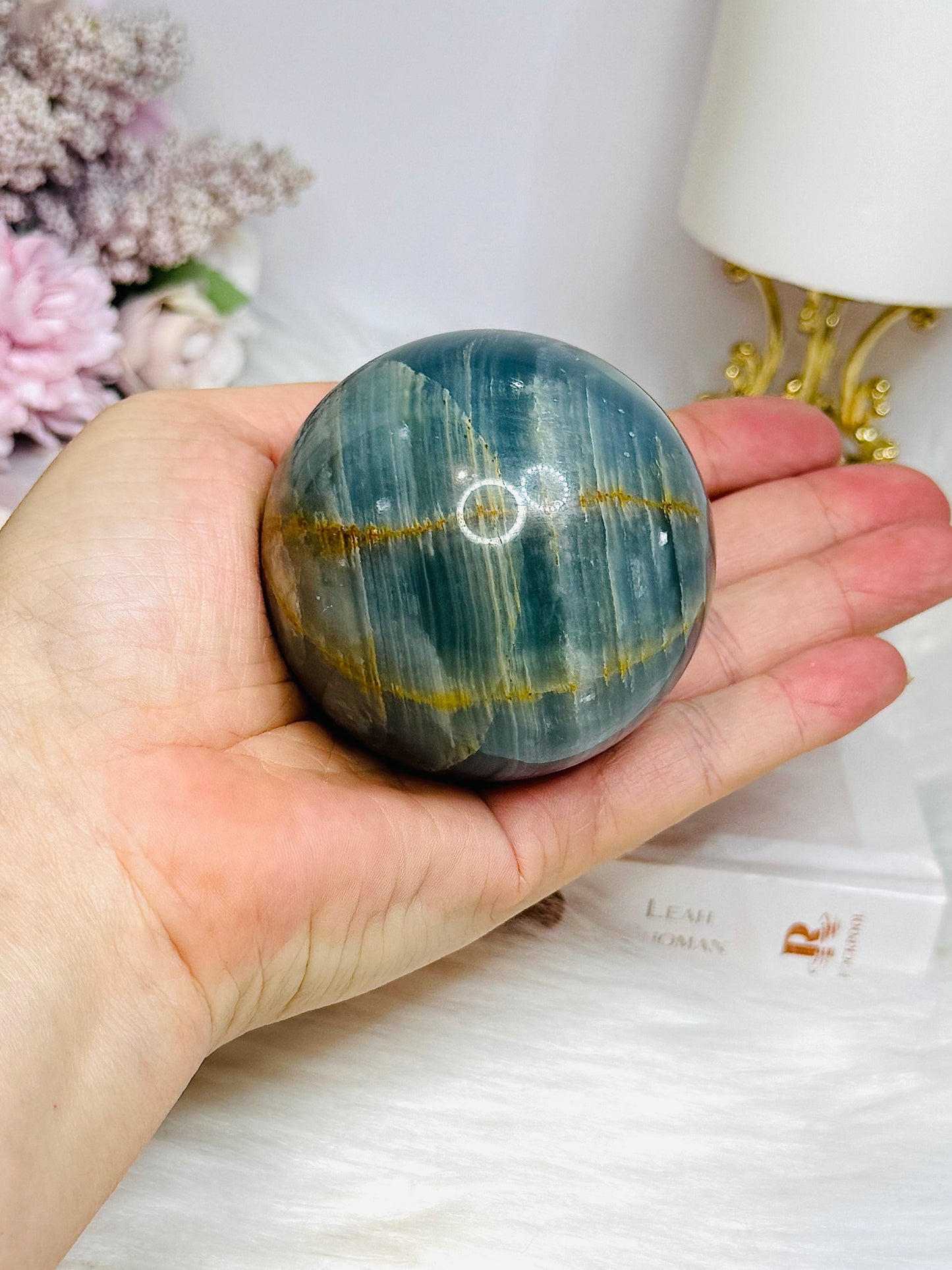 Blue Onyx Sphere on Stand 350g