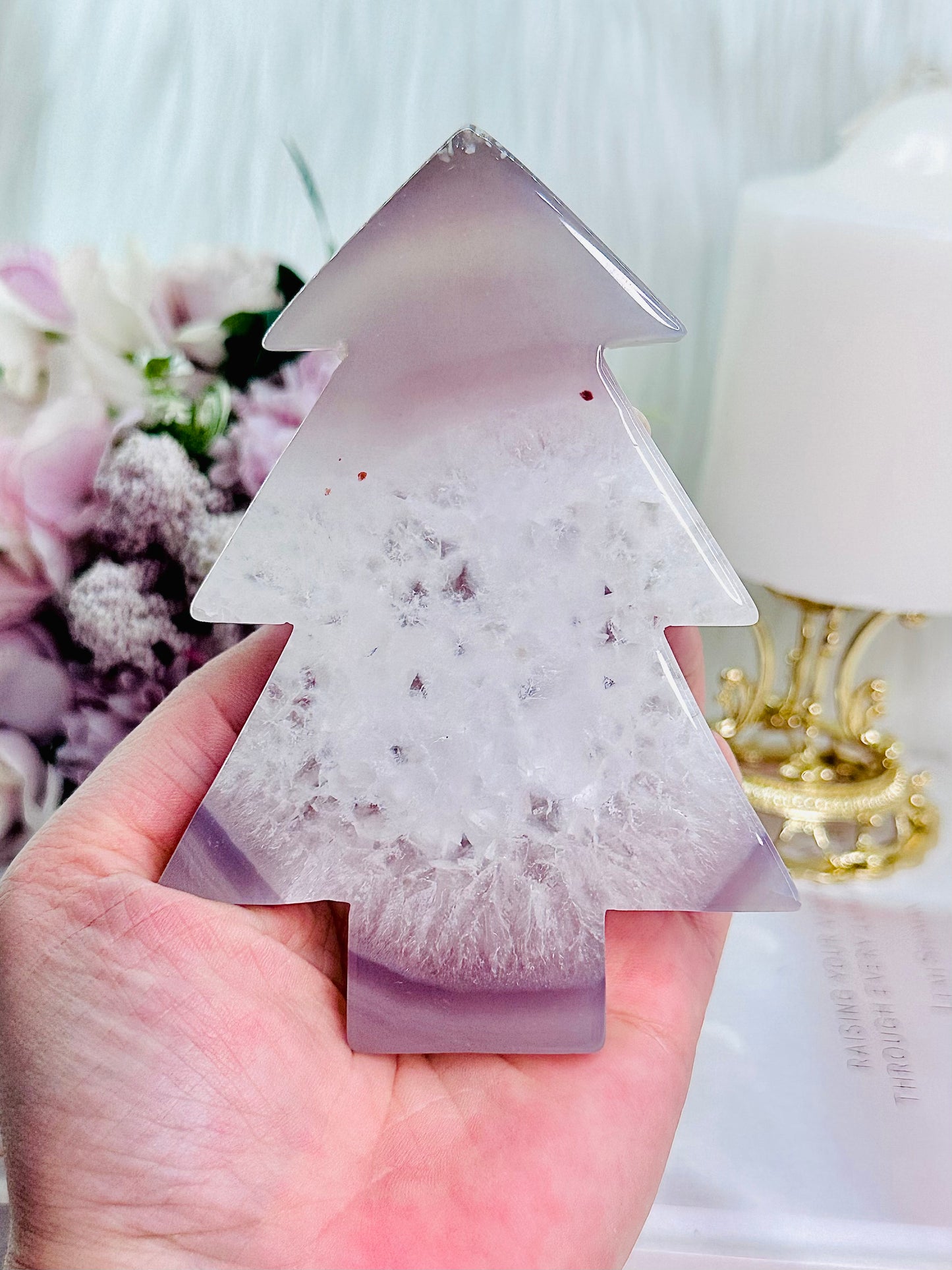 For The Most Wonderful Time Of Year ~ Stunning Druzy Agate Carved Christmas Tree From Brazil 12cm
