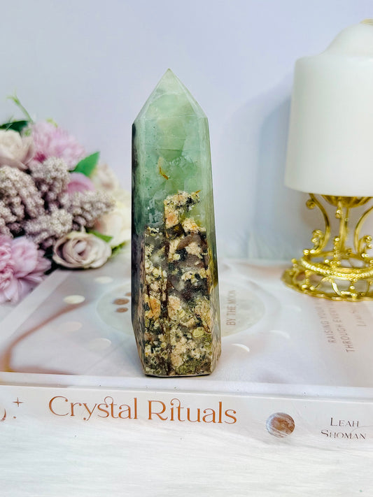 Large Green Brecciated Fluorite Tower 13cm