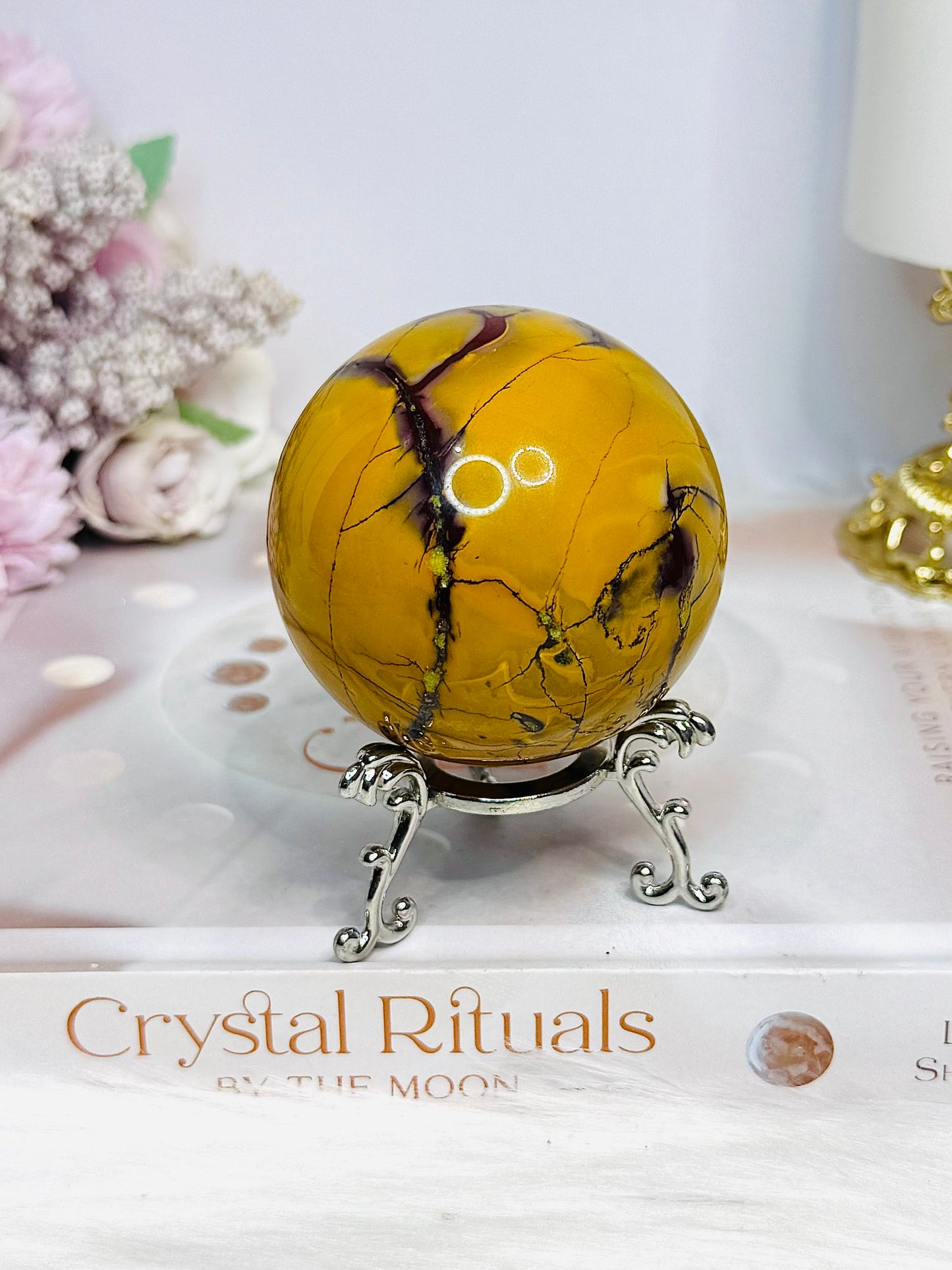 Large Mookaite Jasper Sphere on Stand 301g