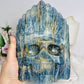 Large Natural Blue Onyx Carved Skull with Feather Headdress 19.5cm