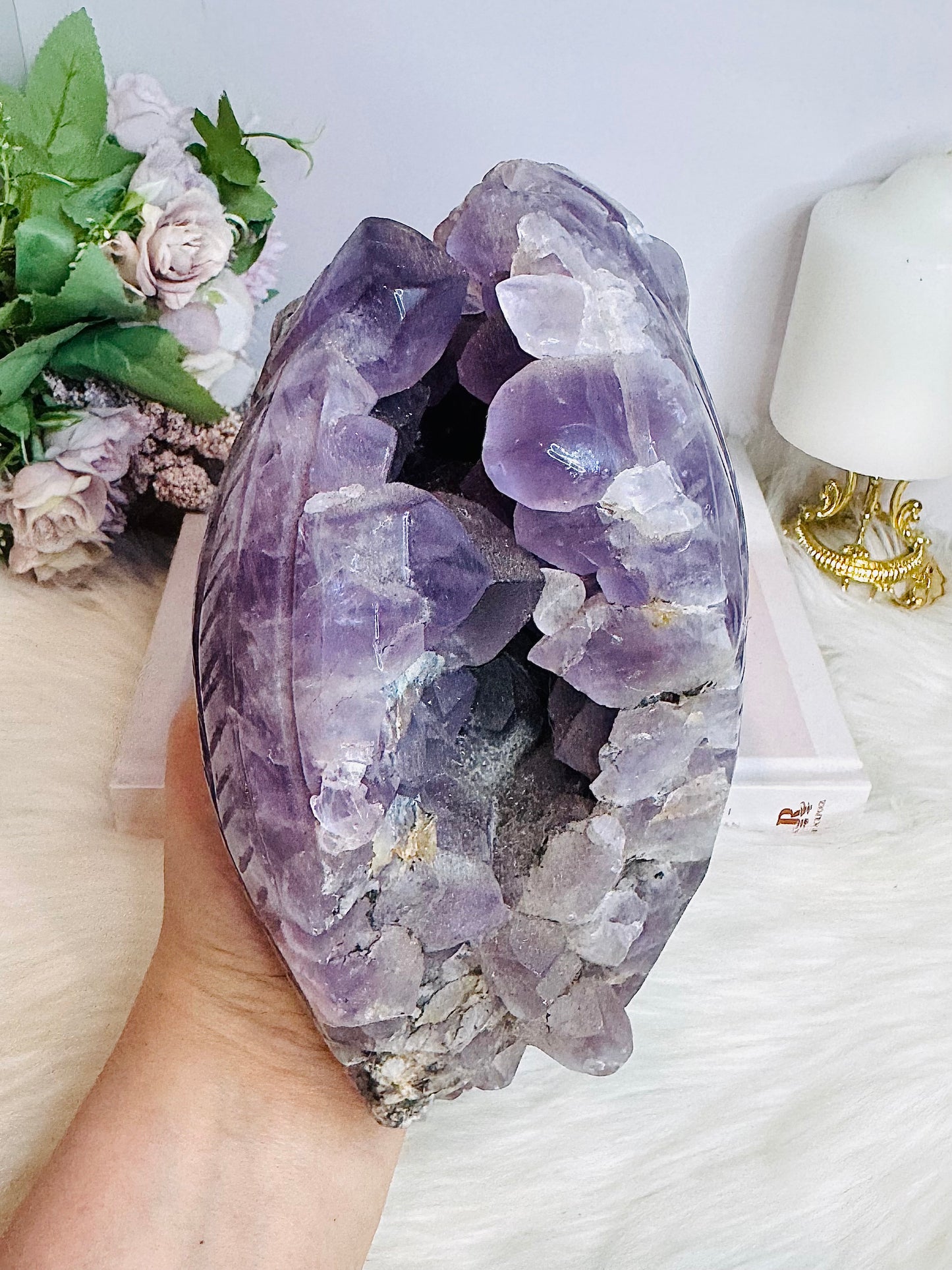 Huge Amethyst Druzy Carved Skull 18.5cm 2.46KG