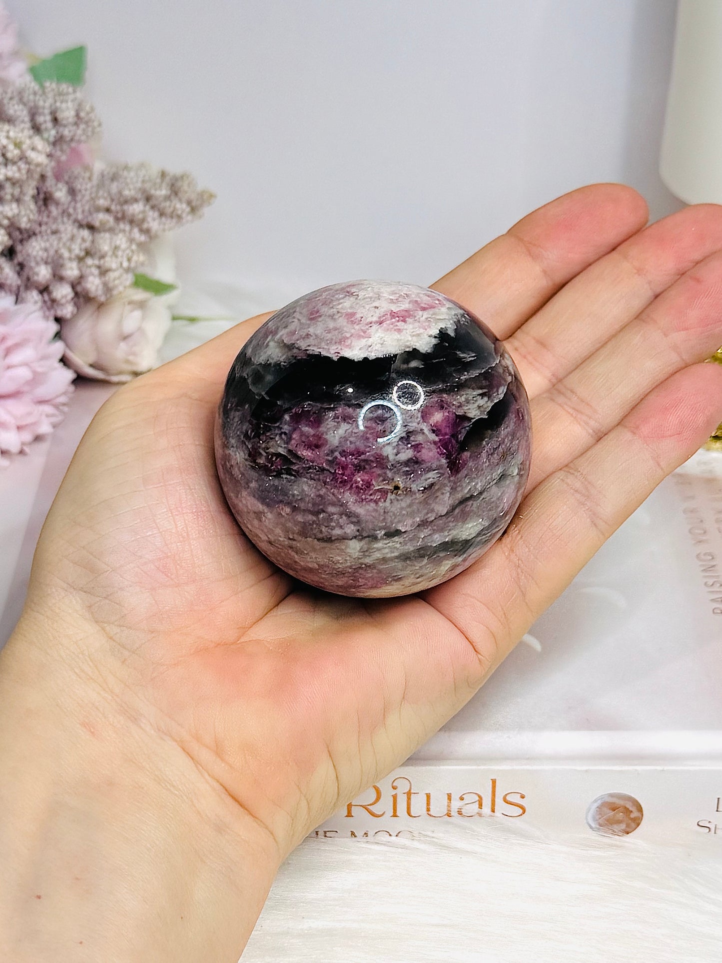 High Grade Pink Tourmaline Sphere On Stand 280g