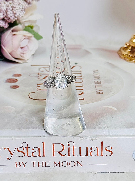 Sparkling Clear Quartz Adjustable Ring In Gift Bag