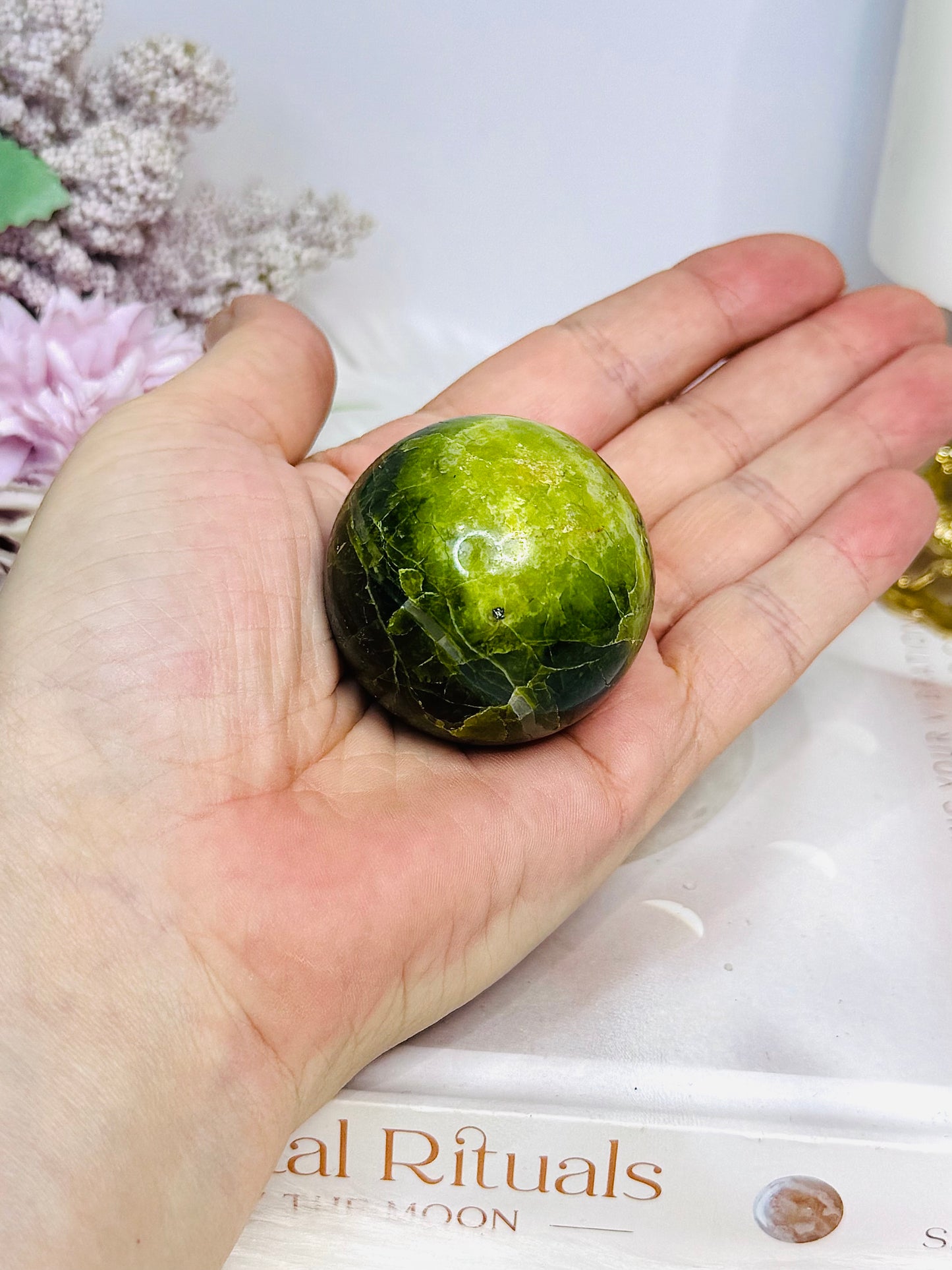 Natural Green Opal Sphere on Stand 87g