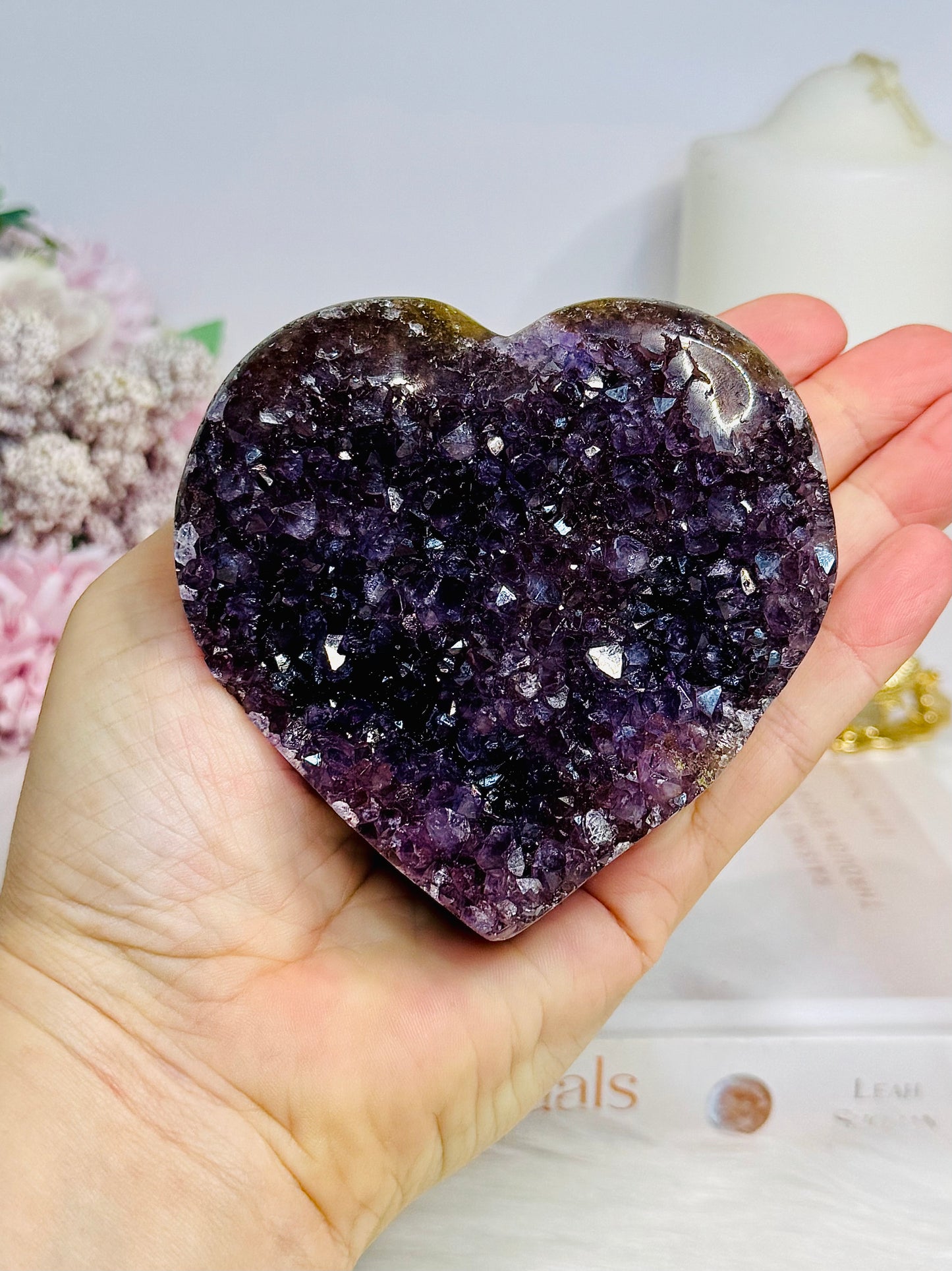 Large High Grade Amethyst Cluster Heart on Stand 414g