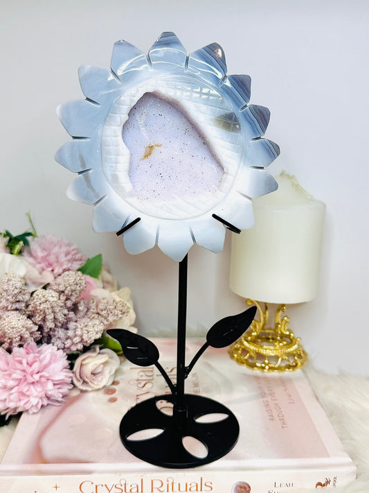 Druzy Agate X Amethyst Large Flower On Stand 24cm