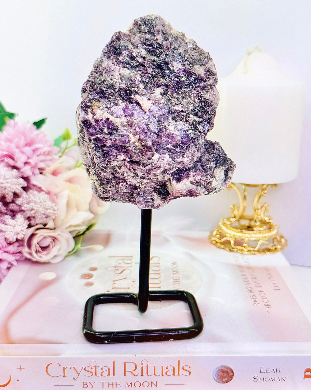 Absolutely Gorgeous Large Chunky Raw Lepidolite Specimen On Stand 17cm Tall 579grams