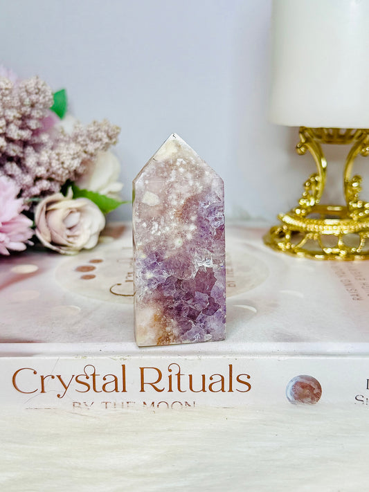 Rare Pink Amethyst X Flower Agate Tower 7cm