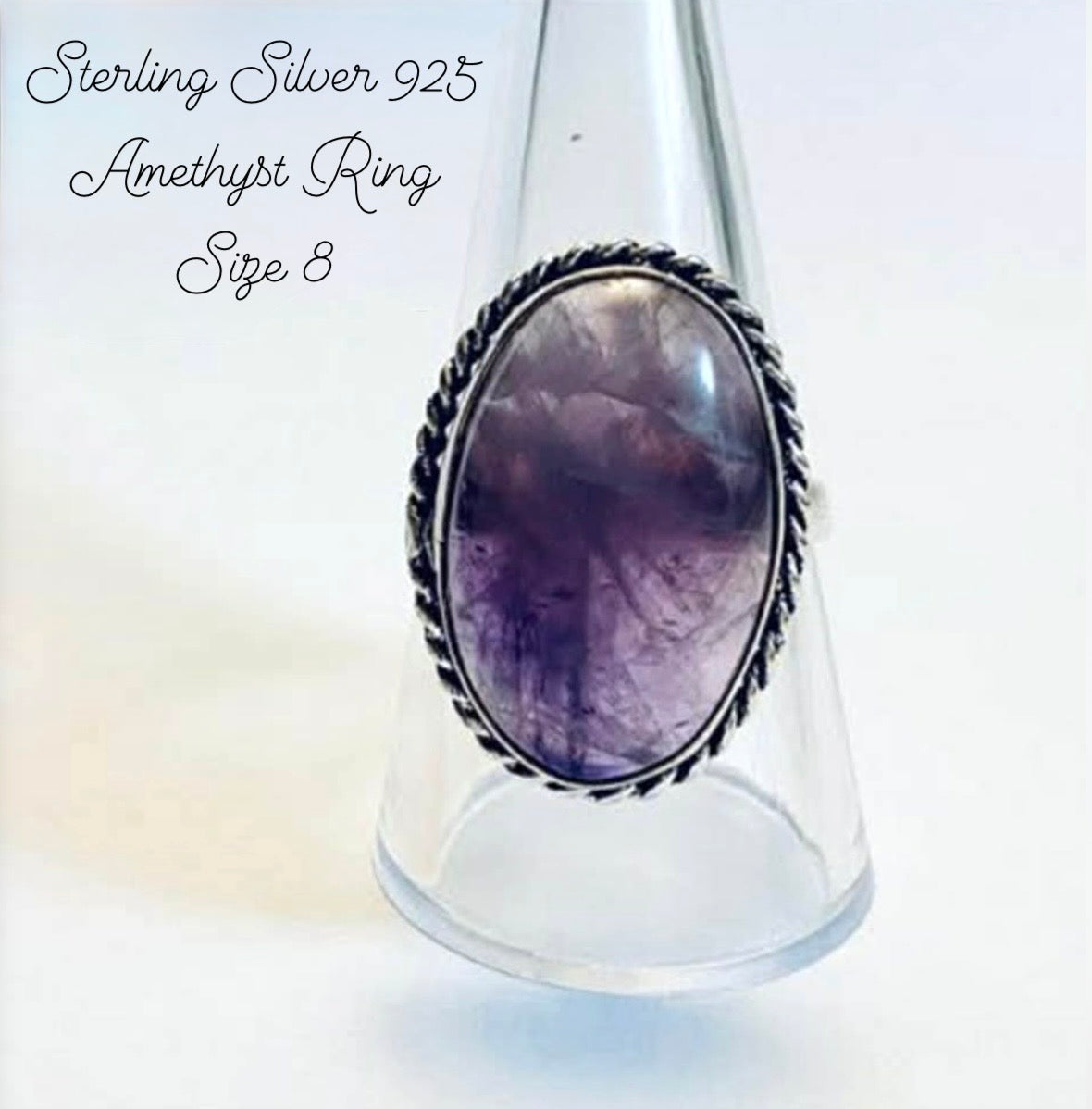 Sterling Silver 925 Amethyst Ring Size 8 In Gift Bag