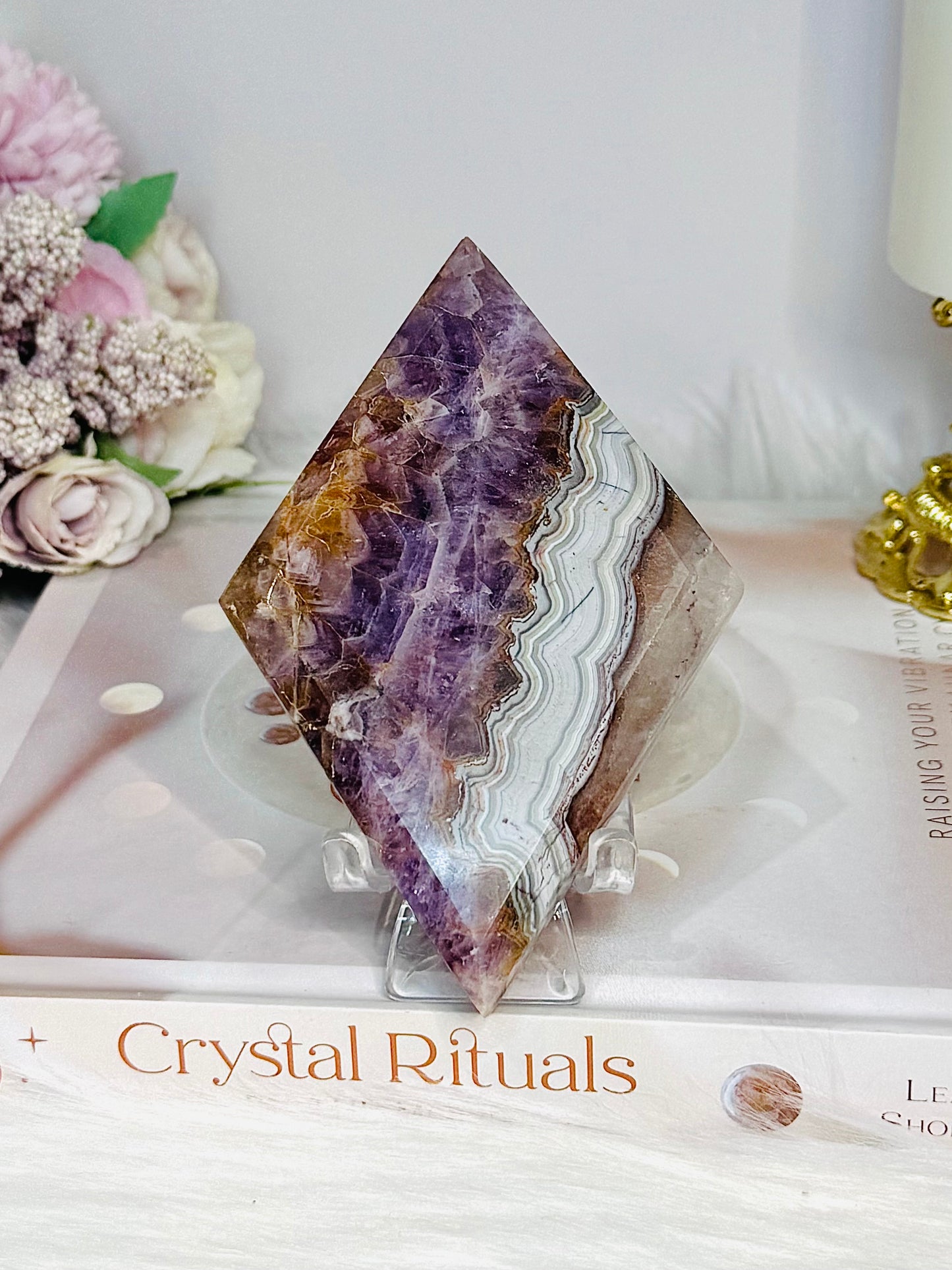 Crazy Lace Amethyst Diamond on Stand 12cm