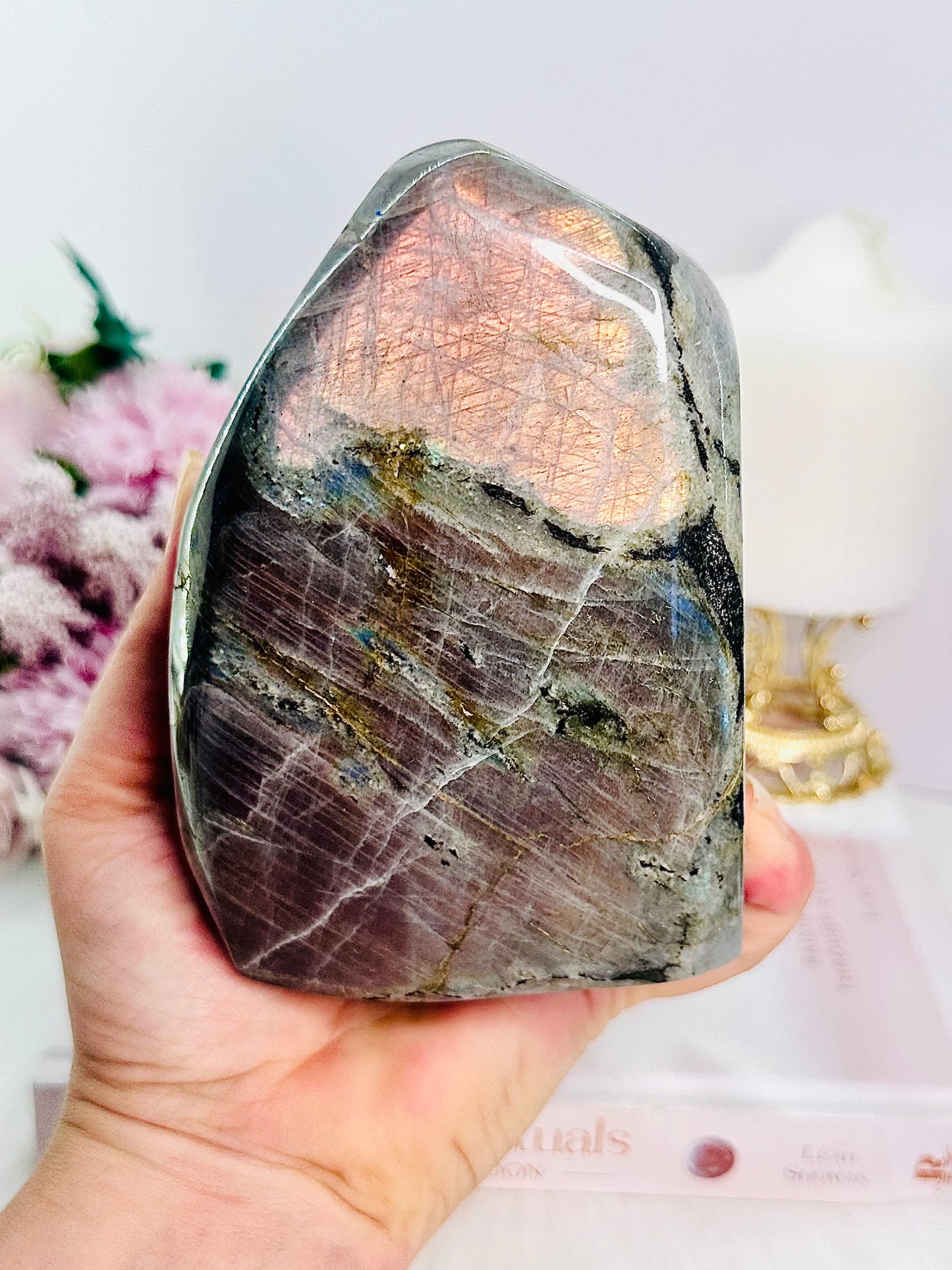 WOW!!!!!! Classy & Absolutely Fabulous Large 14.5cm 1.43KG Labradorite Polished Freeform with Stunning Purple Flash Truly Gorgeous