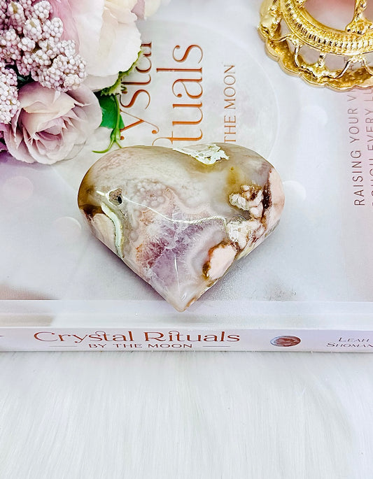 Absolutely Beautiful Puffy Druzy Flower Agate | Cherry Blossom Carved Heart