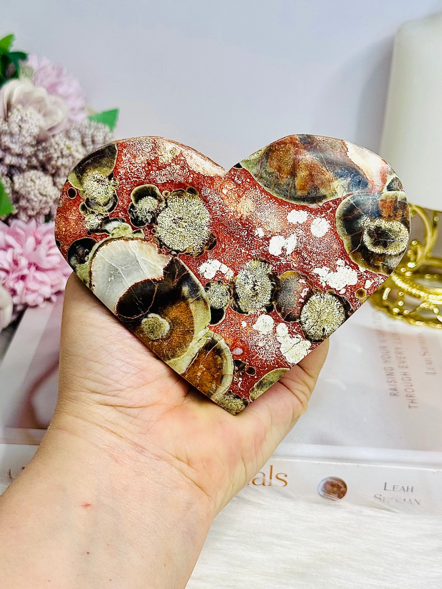 Large Money Agate Heart on Stand 12cm