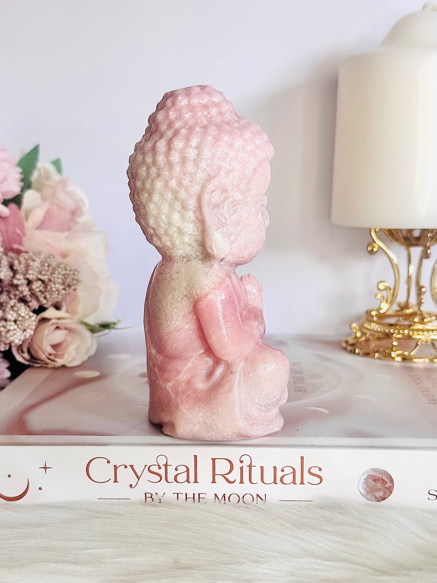 Large Chunky 11.5cm Pink Opal Carved Buddha