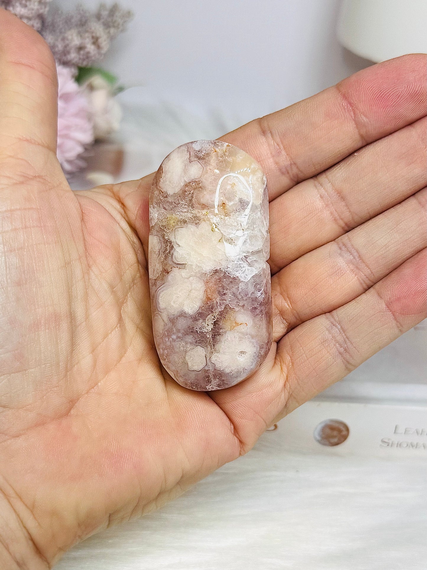 Pink Amethyst Druzy Palm Stone (stand is display only)