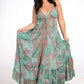 Long Boho Silk Strappy Dress with Frill One Size