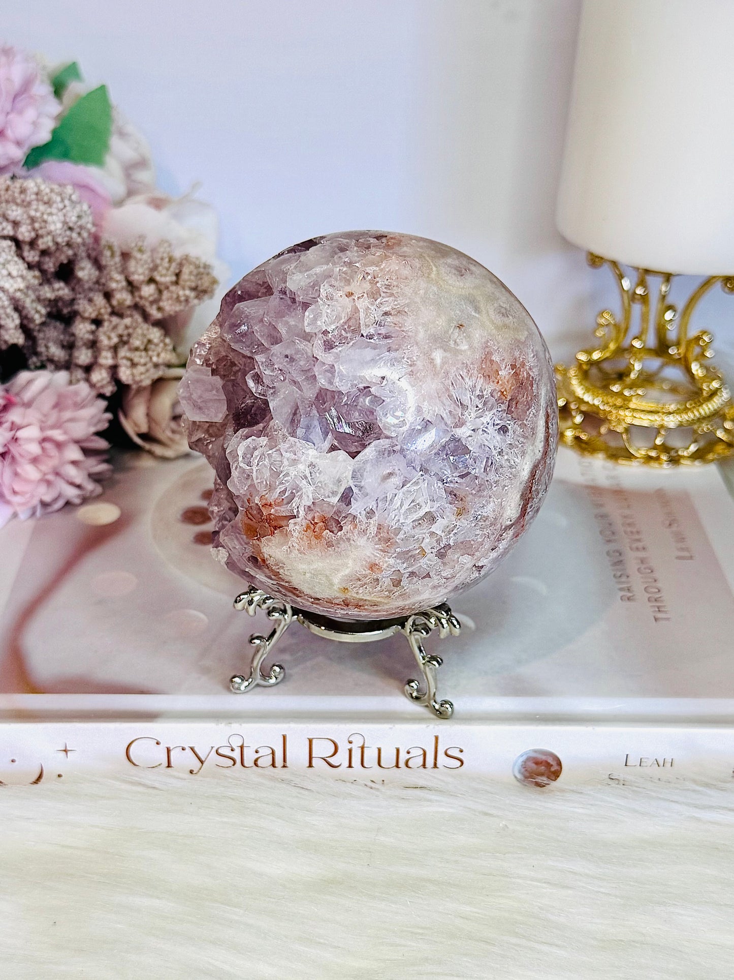 Classy & Fabulous High Grade Pink Amethyst Druzy Sphere On Stand From Brazil 702grams