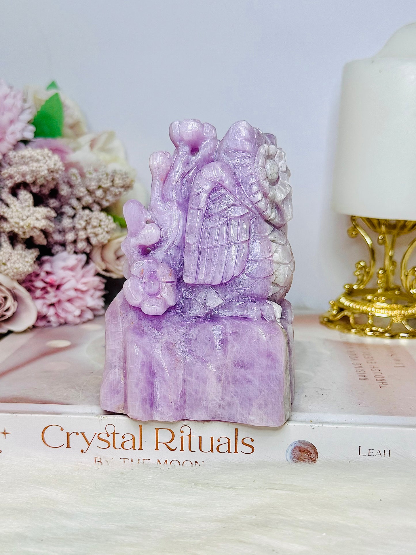 Large Kunzite Carved Owl 698g 11cm