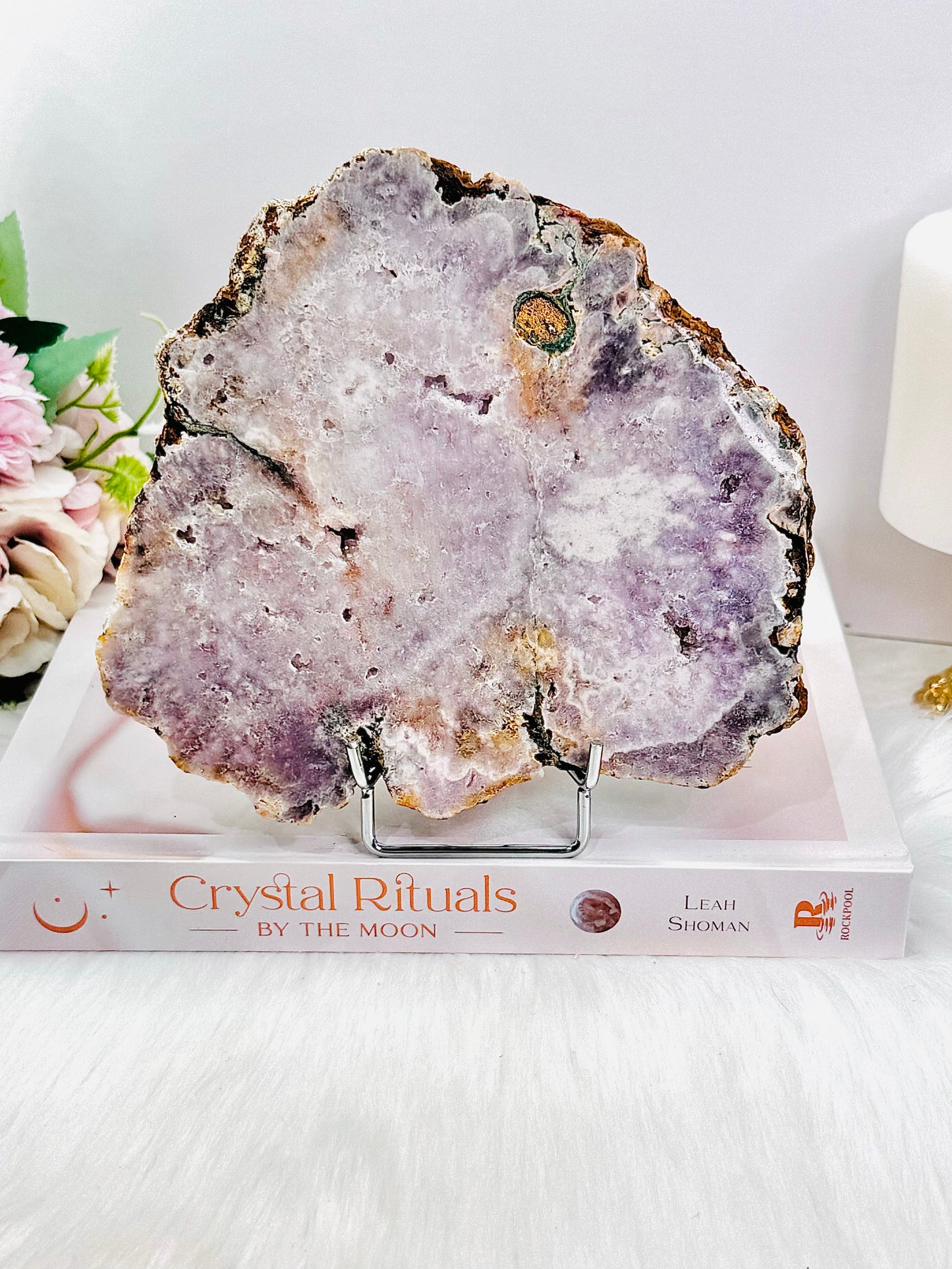 ⚜️ SALE ⚜️ Classy & Fab Druzy Pink Amethyst Slab 784grams From Brazil On Stand