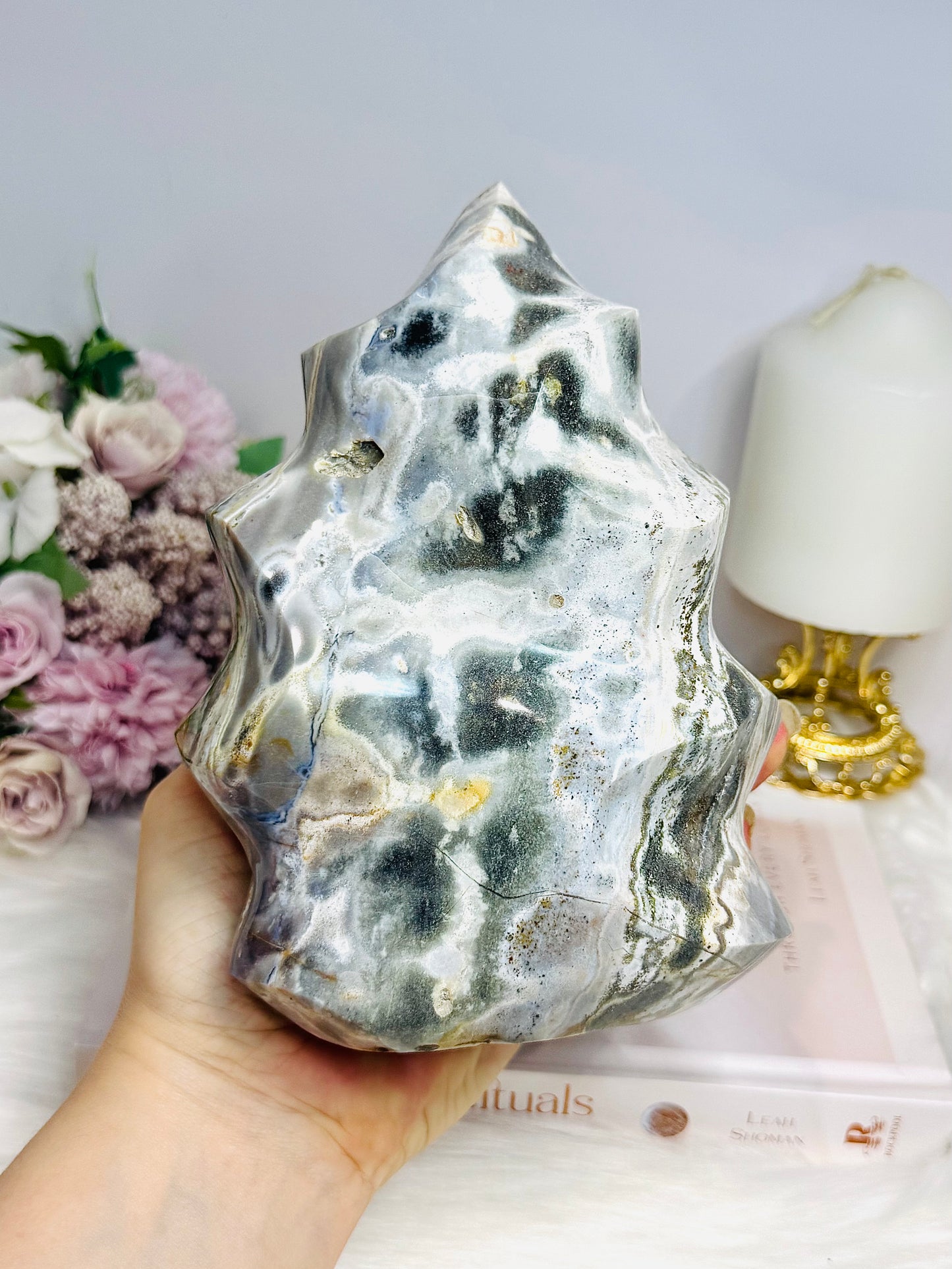 Large Ocean Jasper Carved Flame 17.5cm 1.99KG