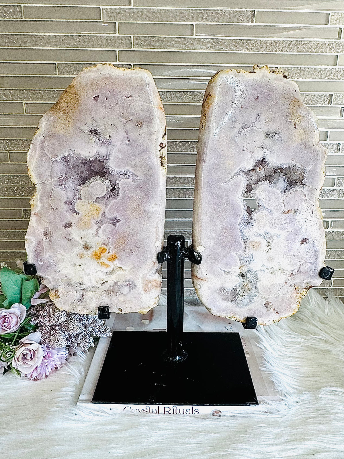 Statement Piece ~ Huge Pink Amethyst Druzy Chunky Butterfly Wings On Stand 33cm x 34cm 4.2KG