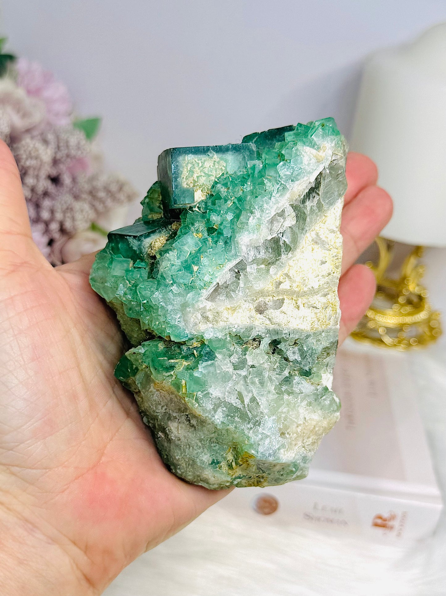 Natural Green Cubed Fluorite Specimen 505g