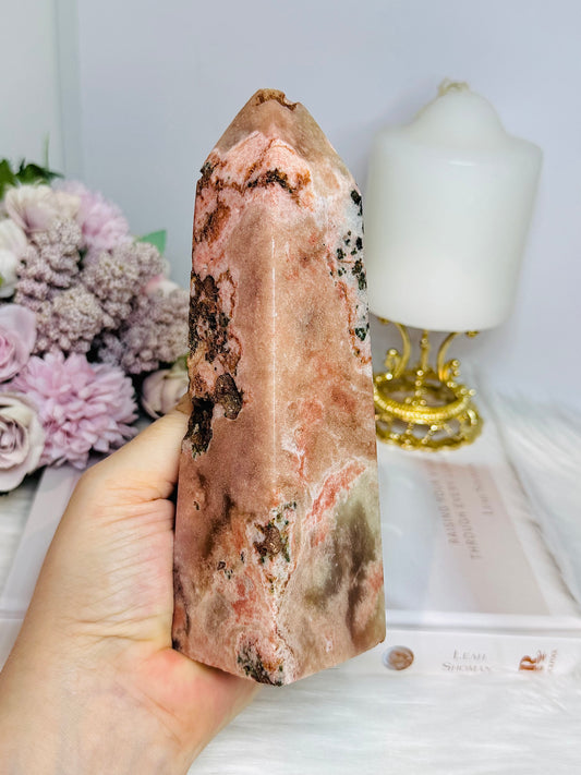 Large Chunky Pink Amethyst Tower 16.5cm 619g (Reduced as chip is imperfect)