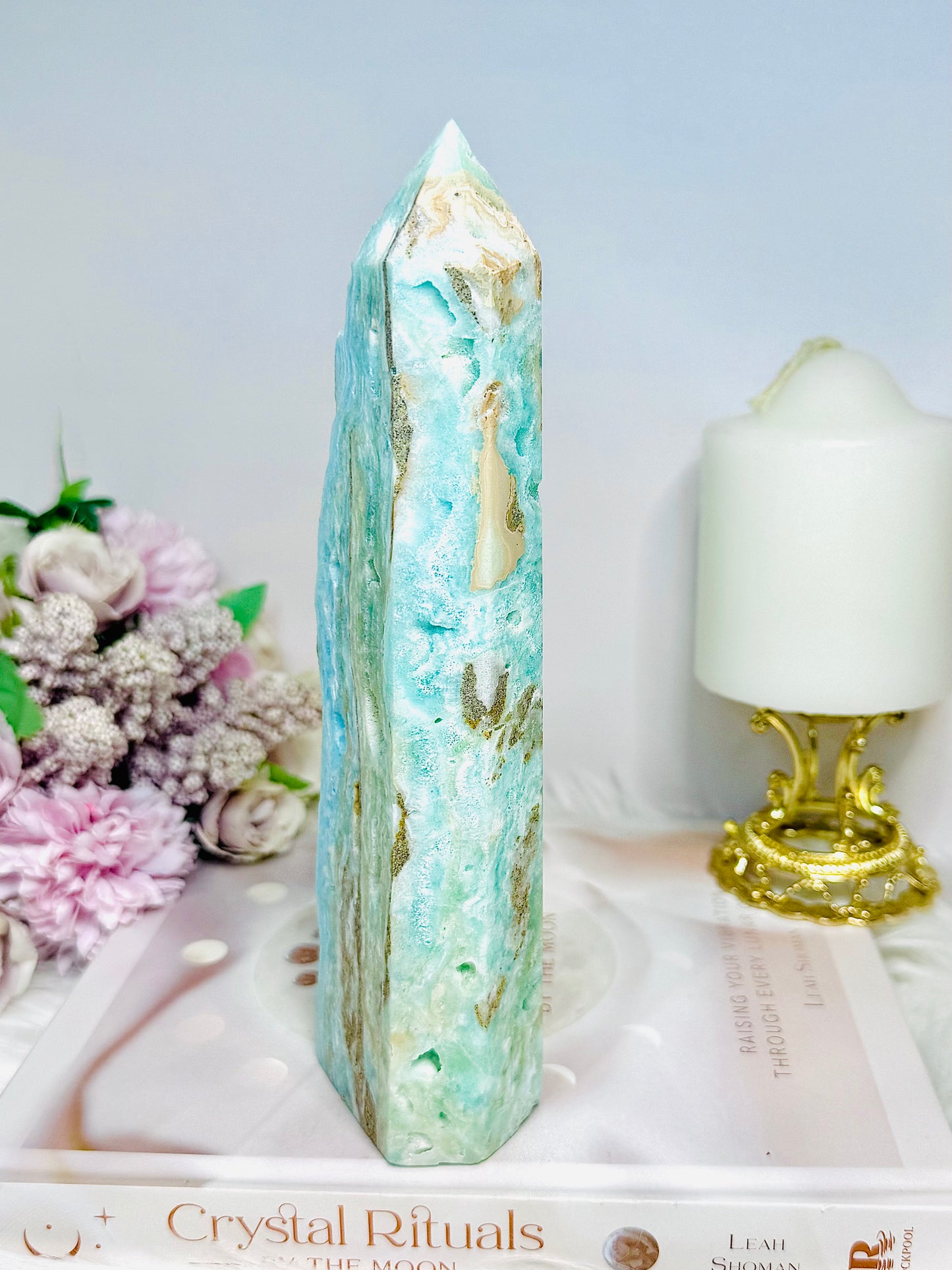 Large Blue Hemimorphite Druzy Tower 20cm