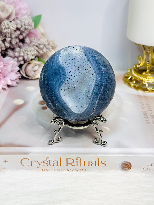 Rare Blue Coral Fossil Sphere on Stand 305g