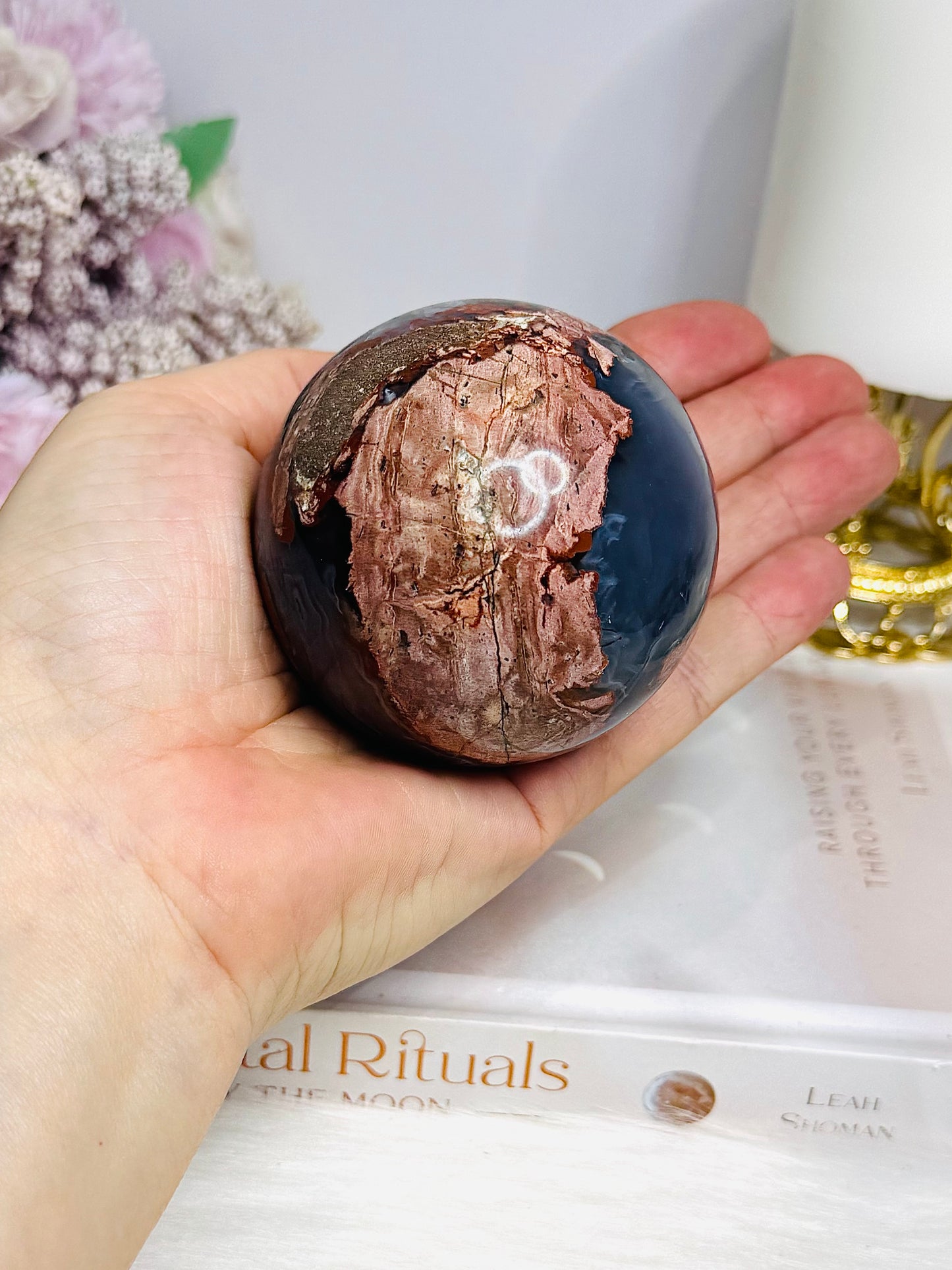 Large Football | Volcano Agate Sphere on Stand 336g