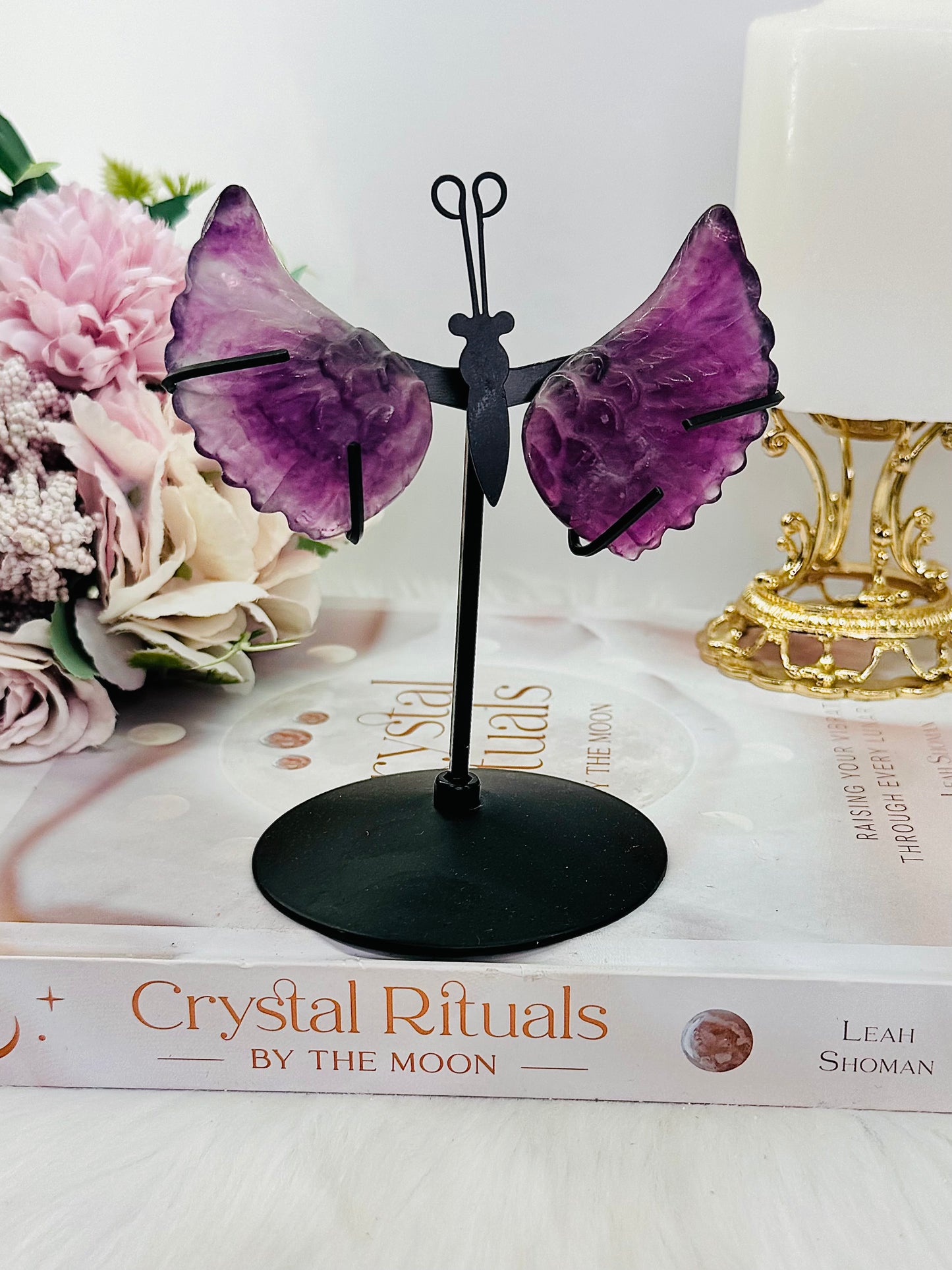 Beautiful 11cm Purple Fluorite Butterfly Wings On Stand