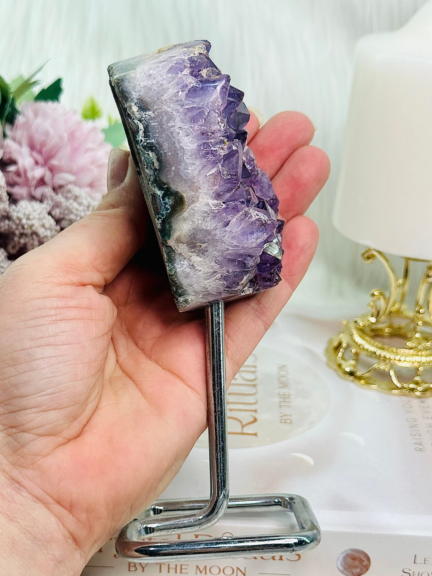 Beautiful Amethyst Cluster on Silver Stand From Brazil
