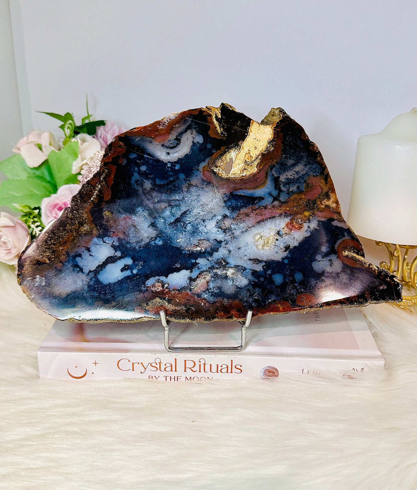 Large 24cm 438g Natural Agate Slab On Stand