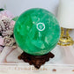 Huge High Grade Green Fluorite Sphere with Rainbows on Stand 2.4KG