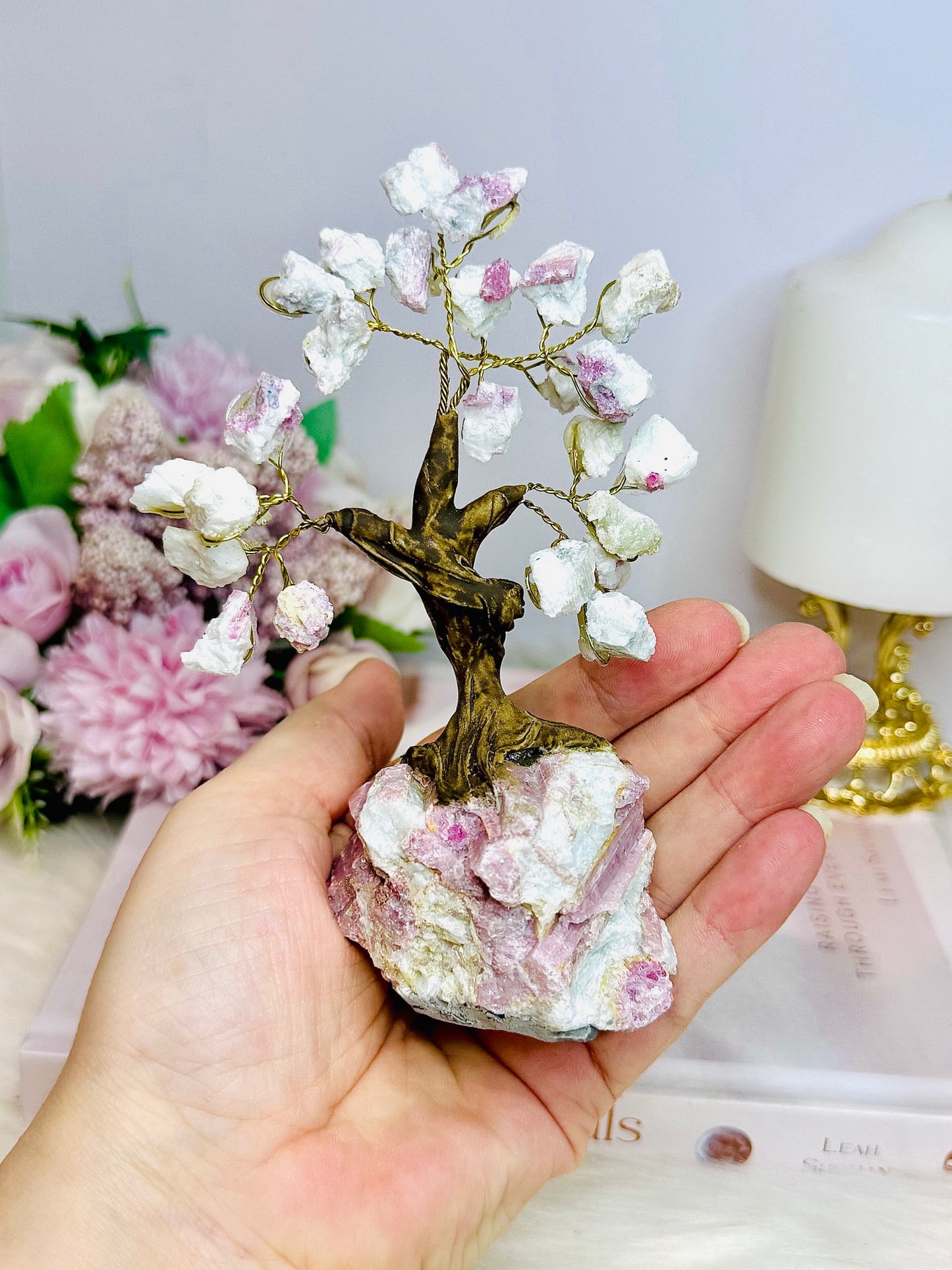 Natural Pink Tourmaline Carved Tree 14cm