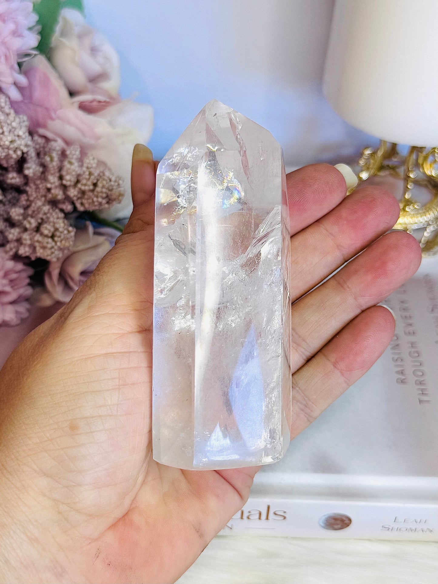 Magical High Grade Clear Quartz Tower 10cm with Stunning Rainbows