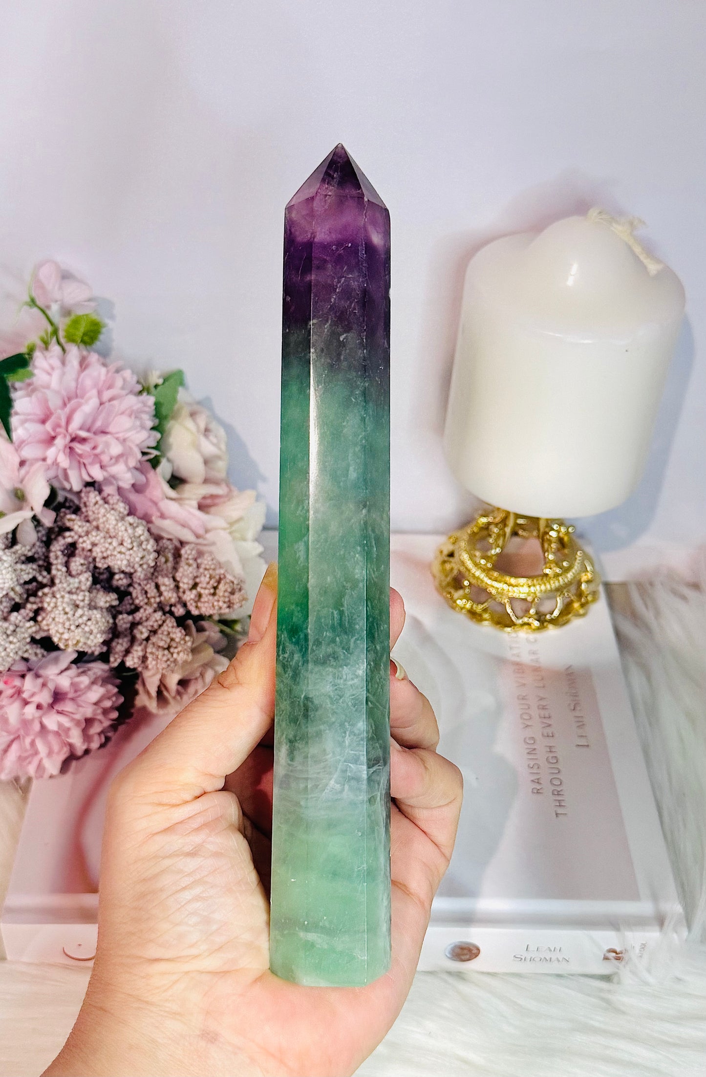 Tall 20cm Watermelon Fluorite Tower